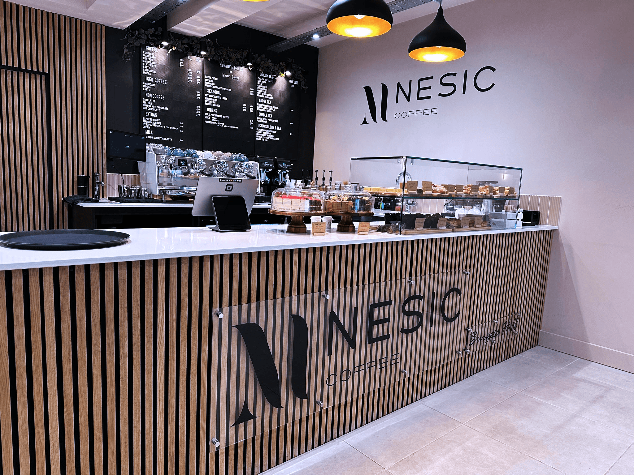Inside Mnesic Coffee — the counter and bar area